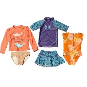 Lot Of 3 Sets Baby Swimming Suits One Piece Short Long Sleeve Orange Purple